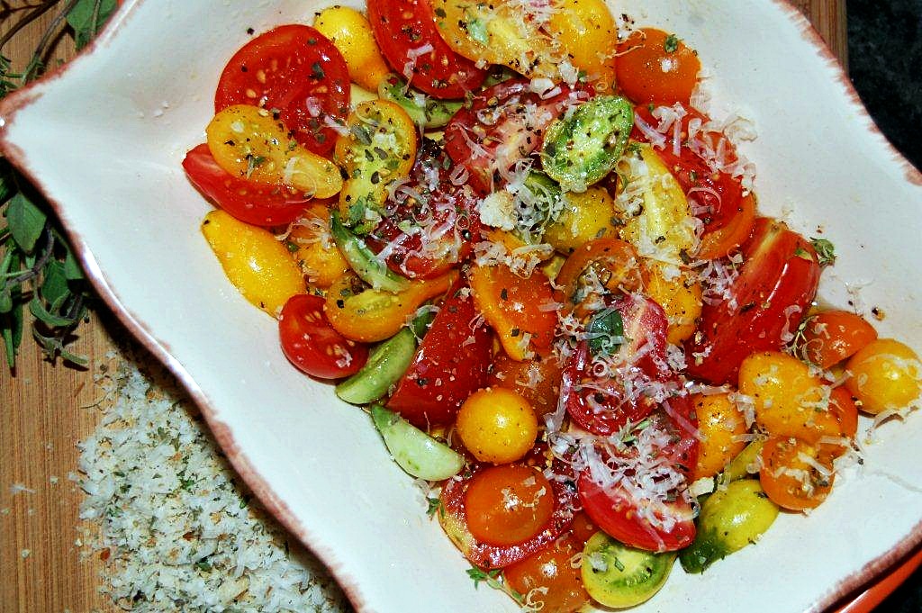 Strozzapreti with Grape and Cherry Tomato Gratin