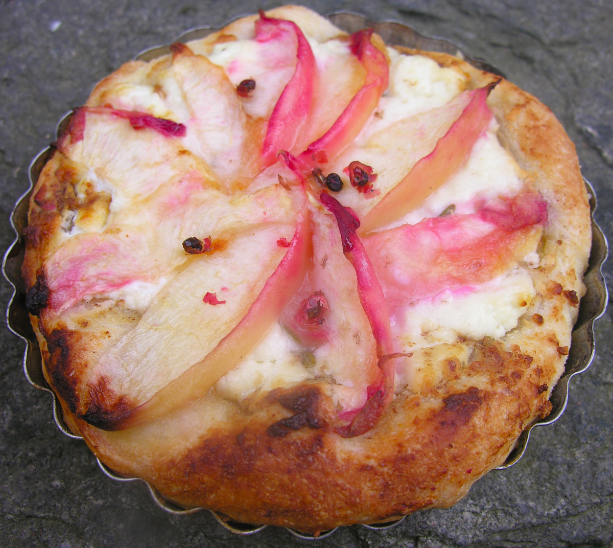 White peach goat cheese tart