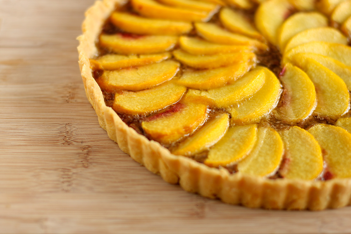 Peach and Almond Toffee Tart with Fennel Sorbet