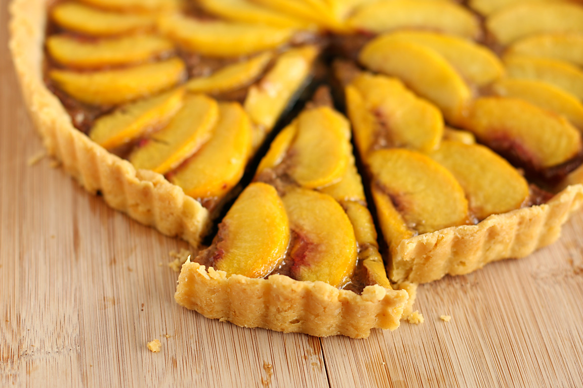 Peach and Almond Toffee Tart with Fennel Sorbet