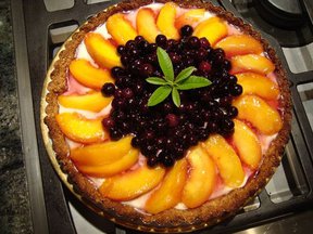 Poached Peach and Blueberry Tart