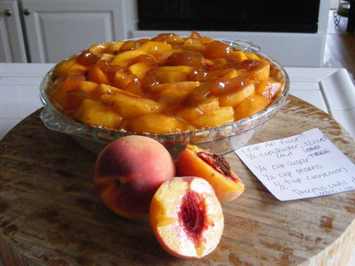 Creamy Fresh Peach Pie (or Tart) in a Nut Crust with Hazelnut Spread