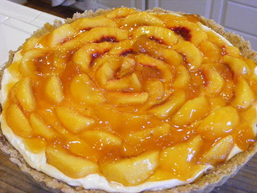 Creamy Fresh Peach Pie (or Tart) in a Nut Crust with Hazelnut Spread