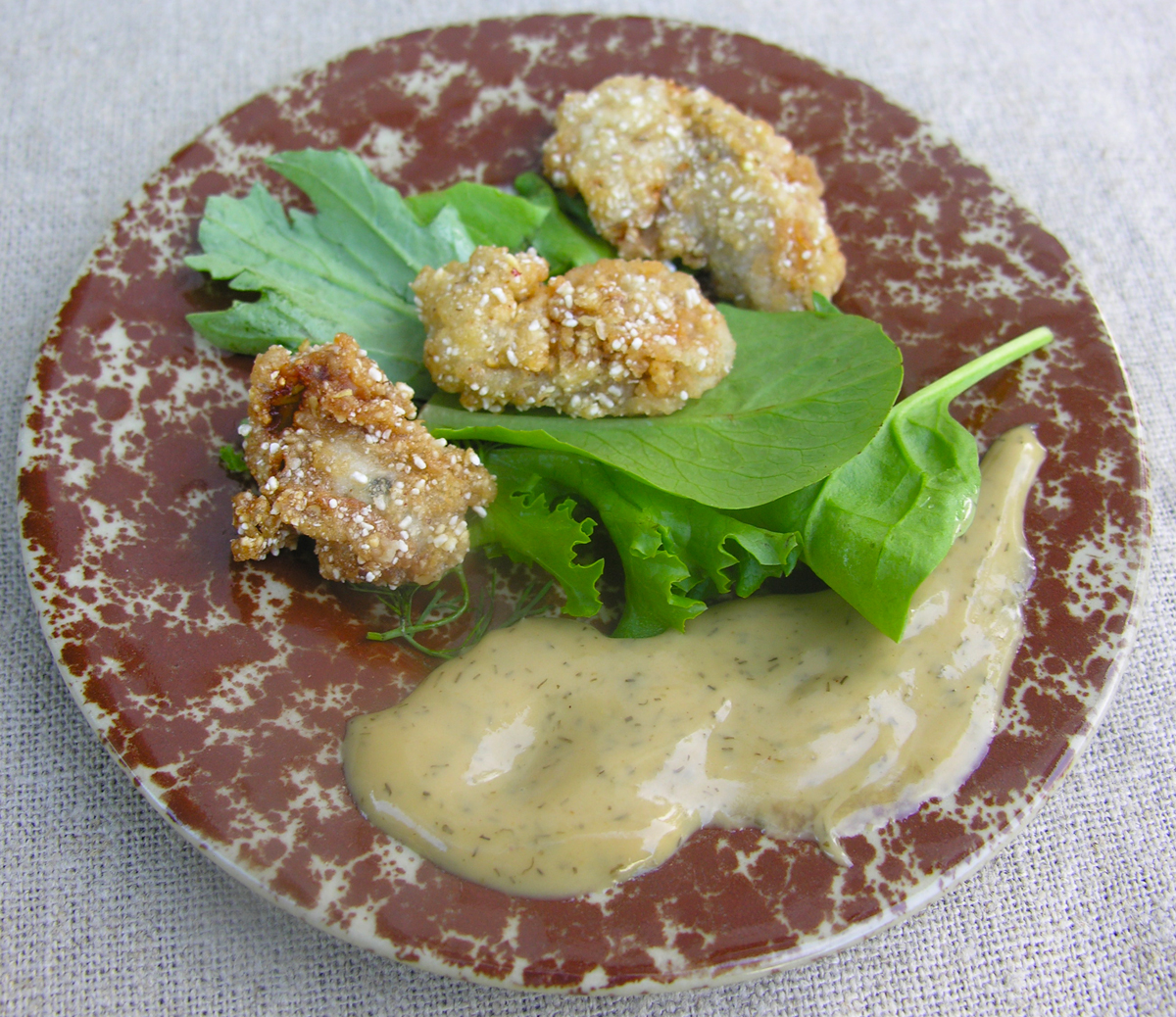 Fried oysters, corn meal style