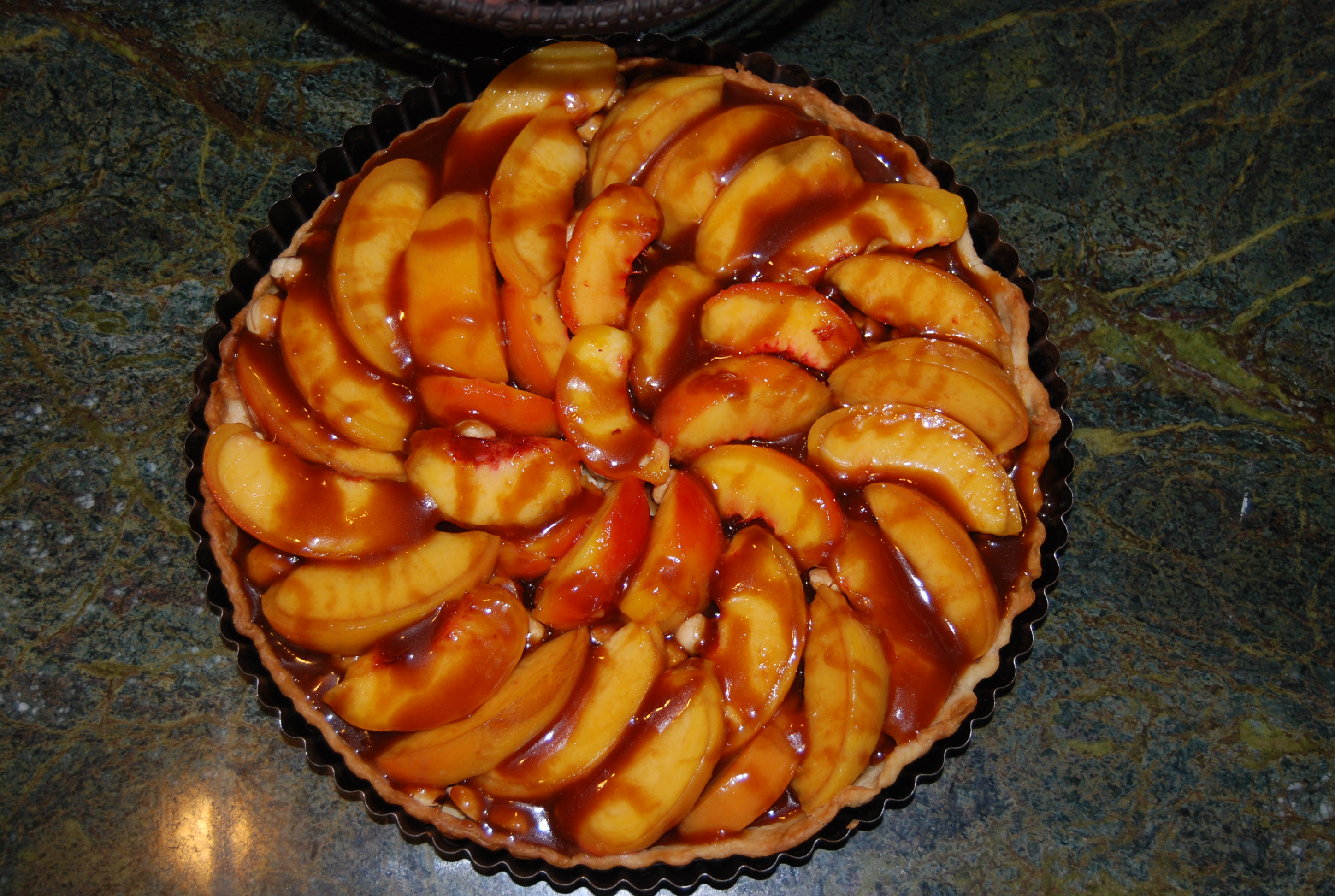 hazelnut caramel peach tart