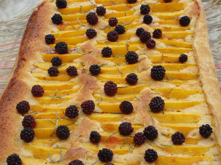 Sweet Summer Peach, Almond and Rosemary Honey Tart