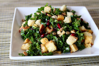 Kale bread salad with lemon poppy seed vinaigrette