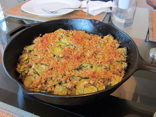 Summer Squash Gratin with Salsa Verde and Gruyere