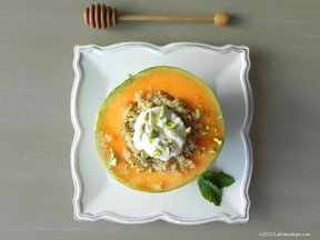Charentais Melon with Spiced Quinoa, Yogurt, and Pistachio