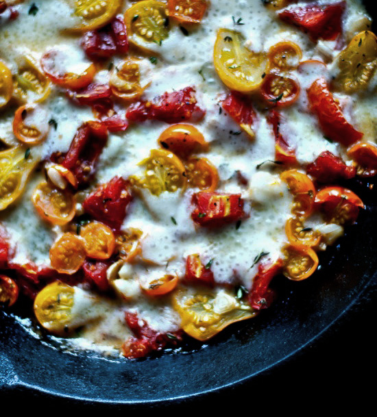 Roasted Sungold and Pear Tomatoes with Fontina and Thyme