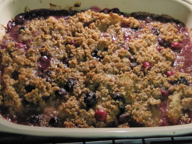 Spiced Pear and Berry Crisp with Whipped Crème Fraiche