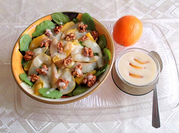 Arugula and Pear Salad with Creamy Pear and Gorgonzola Dressing