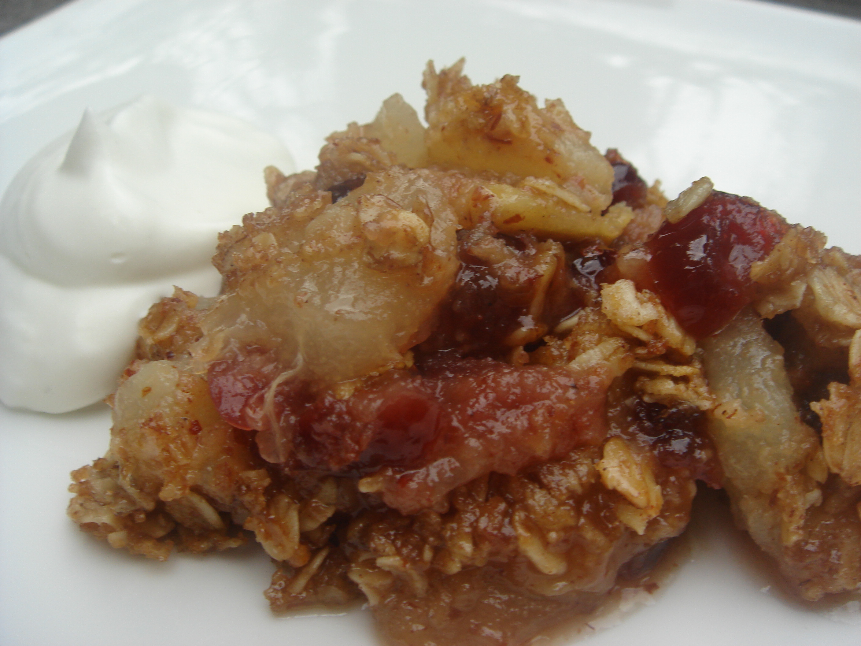 Spiced Pear and Berry Crisp with Whipped Crème Fraiche