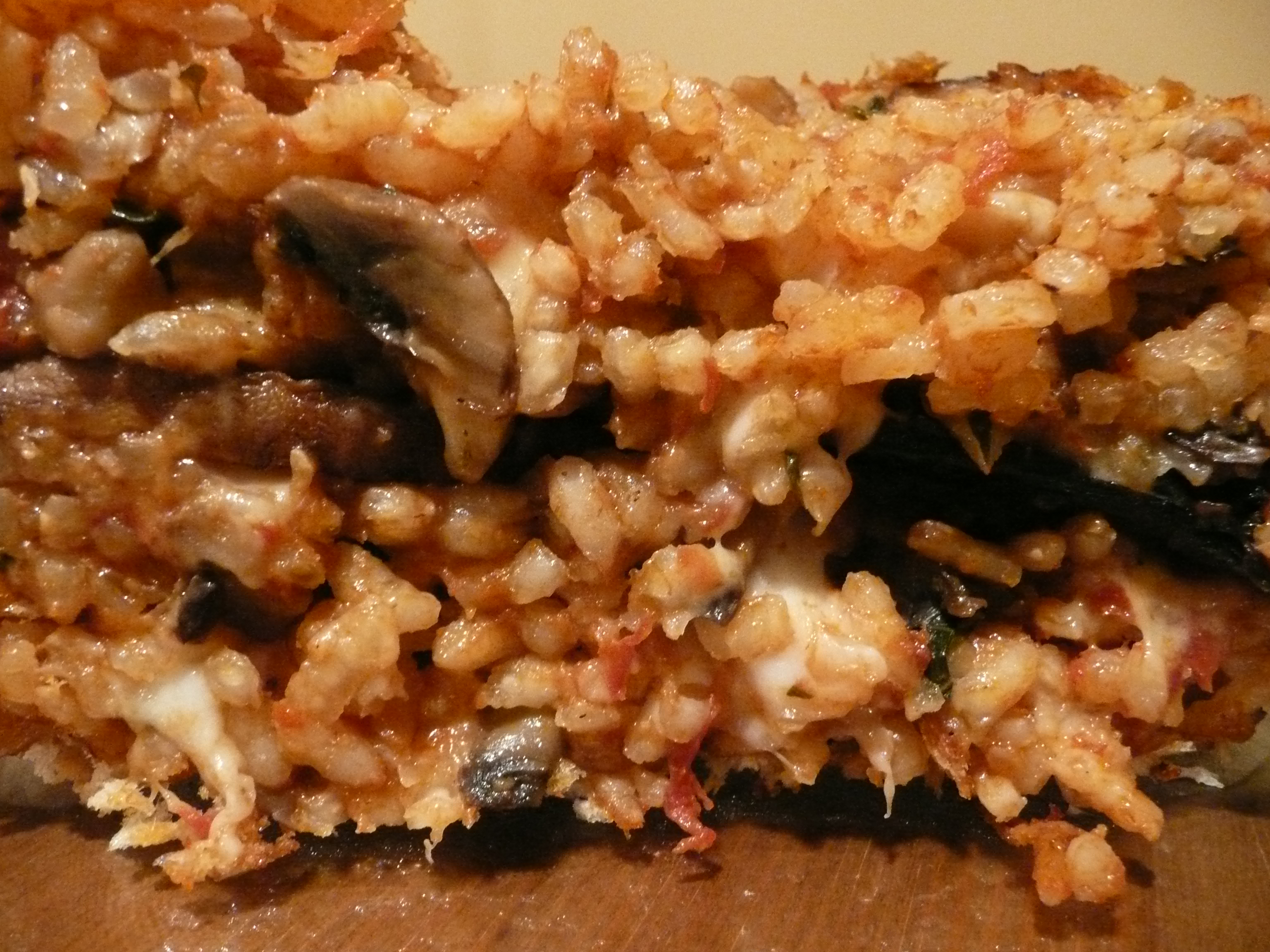 Torta di risotto with char-grilled Portobello mushrooms and three cheeses 