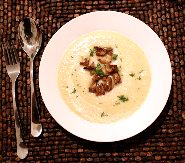 Celeraic Soup with Sunchoke "Croutons"