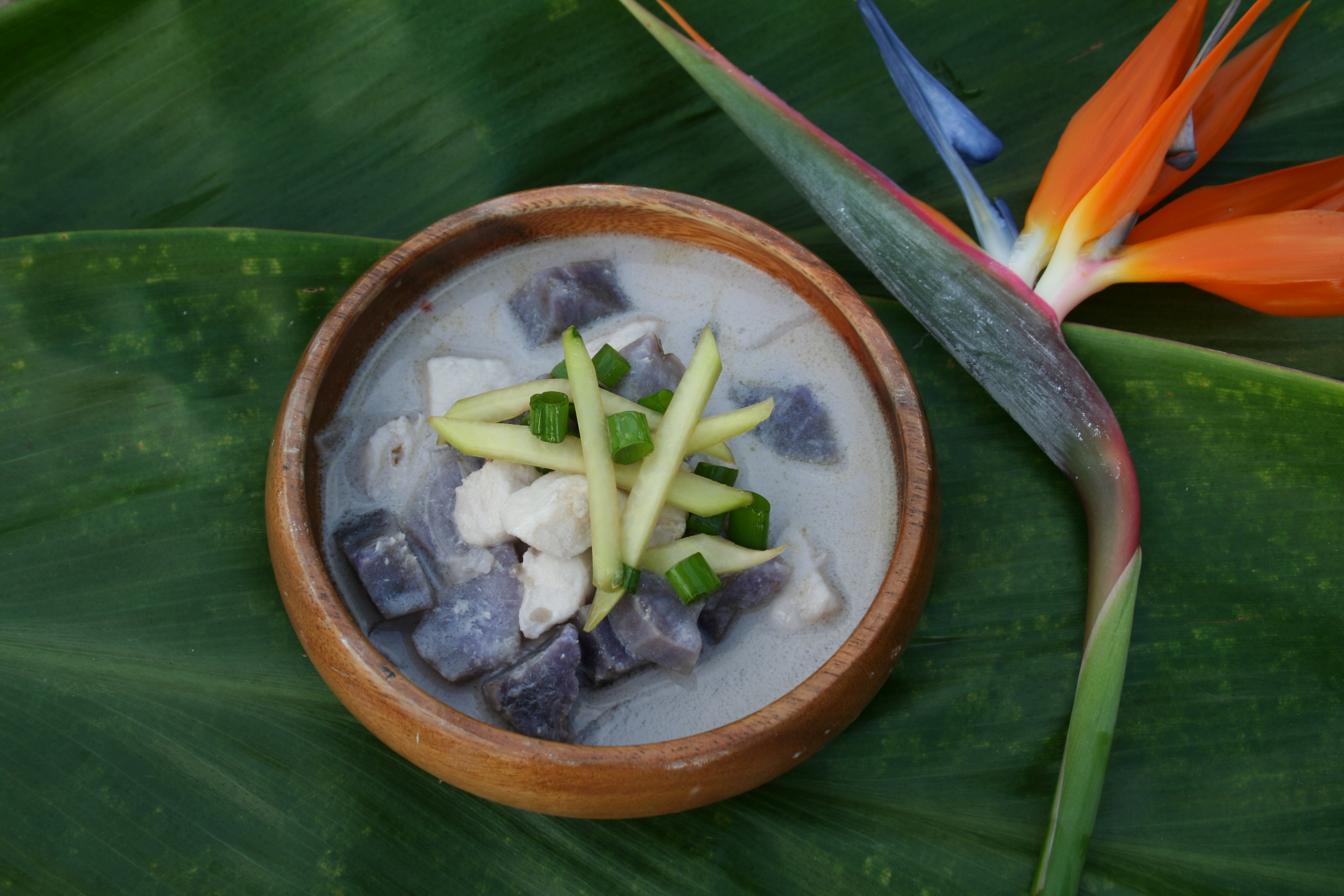 Hawaiian Style Fish Chowder with Okinawan Sweet Potatoes