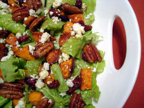 Roasted Sweet Potato Salad with Spicy Pecans and Cider Vinaigrette