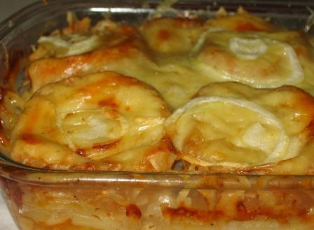 French Onion-Rutabaga Baguette au Gratin