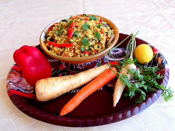 Pearl Barley or Brown Rice, Bacon, and Root Vegetable Pilaf