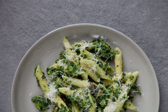 Penne with Creamed Greens and Pancetta