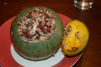 Wild rice-cherry-pecan-stuffed Winter Squash