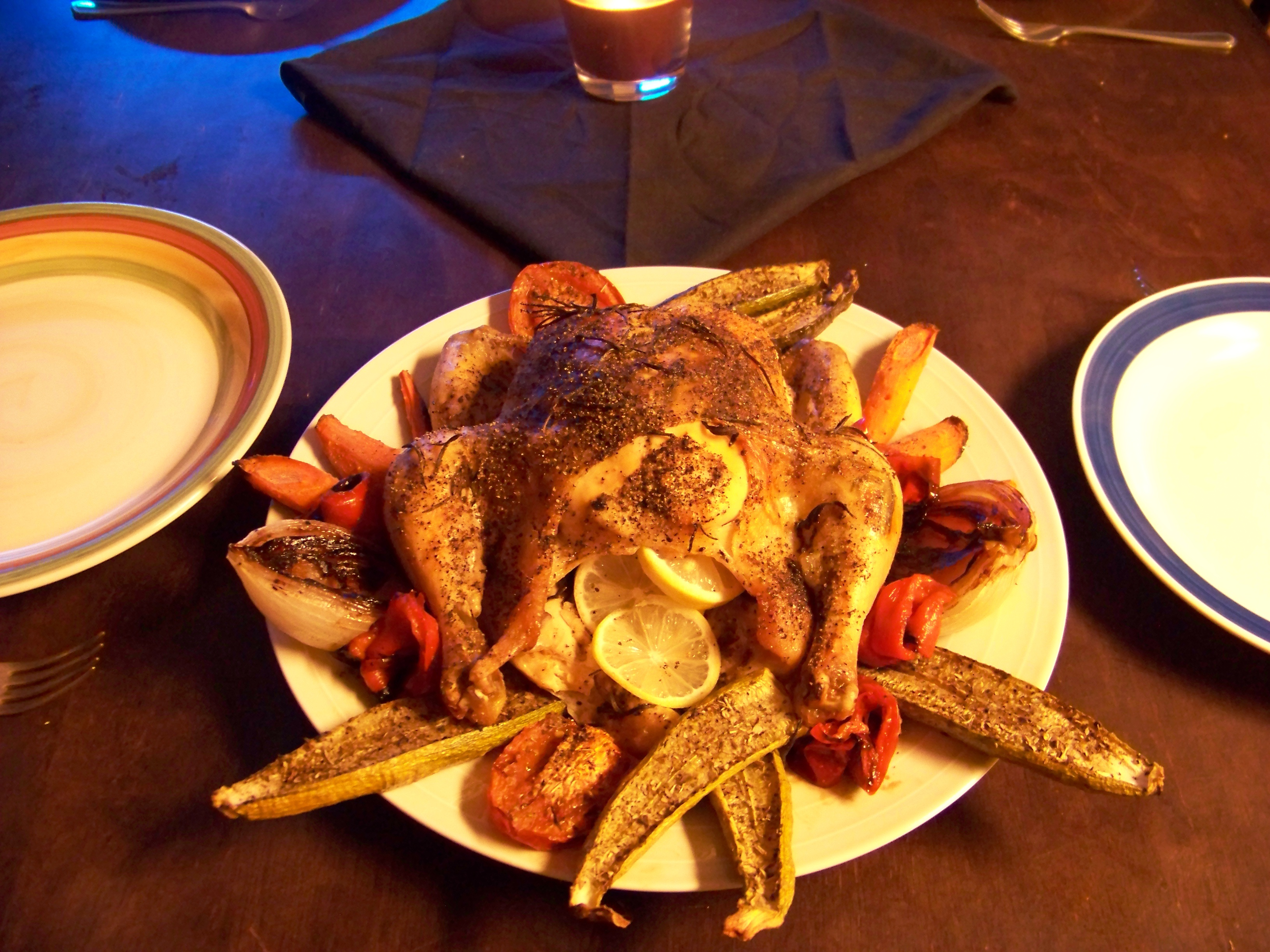 Peppered Lemon Rosemary Chicken with Autumn Vegetables