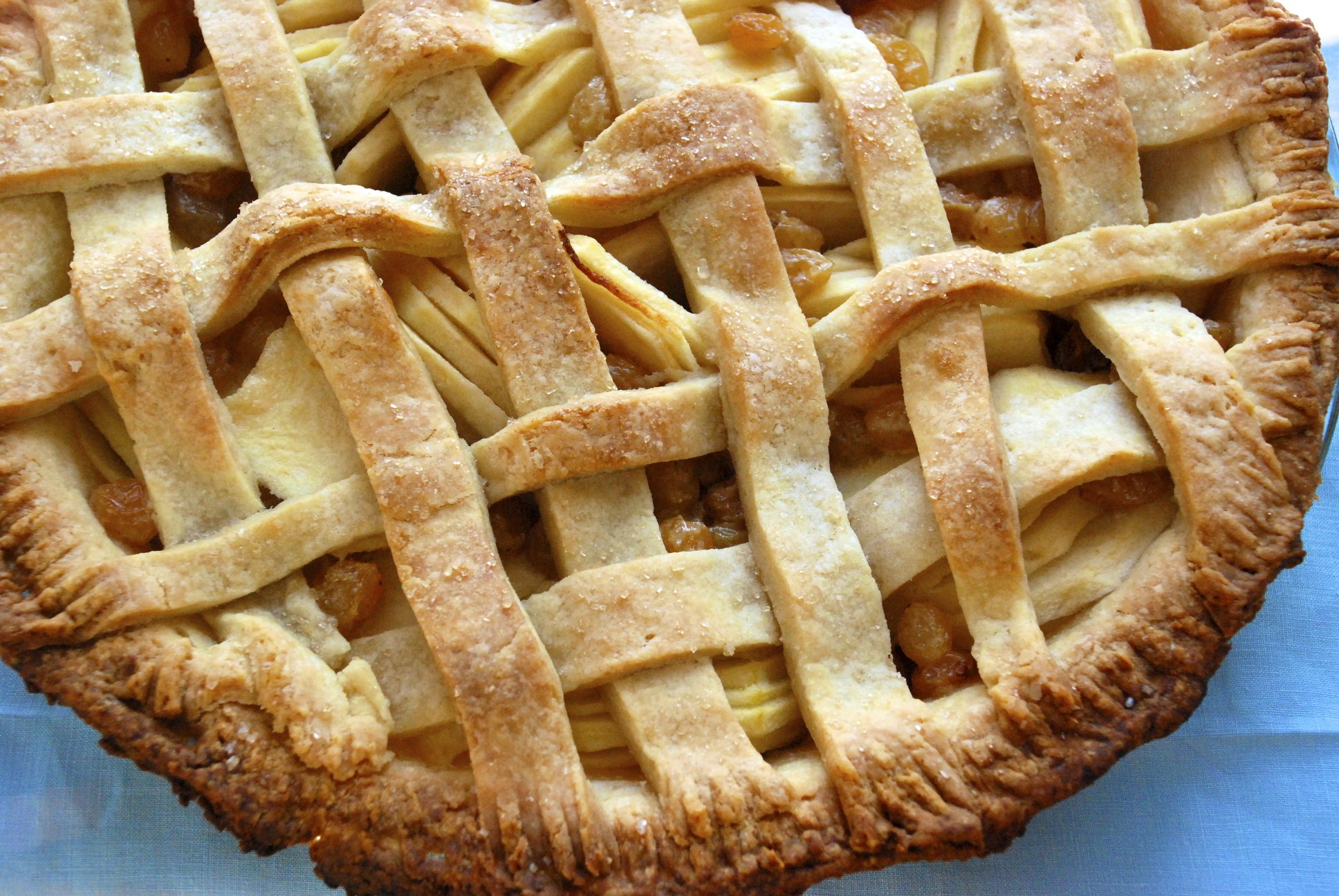 Apple Pie with Plump Golden Raisins and Apple Jus