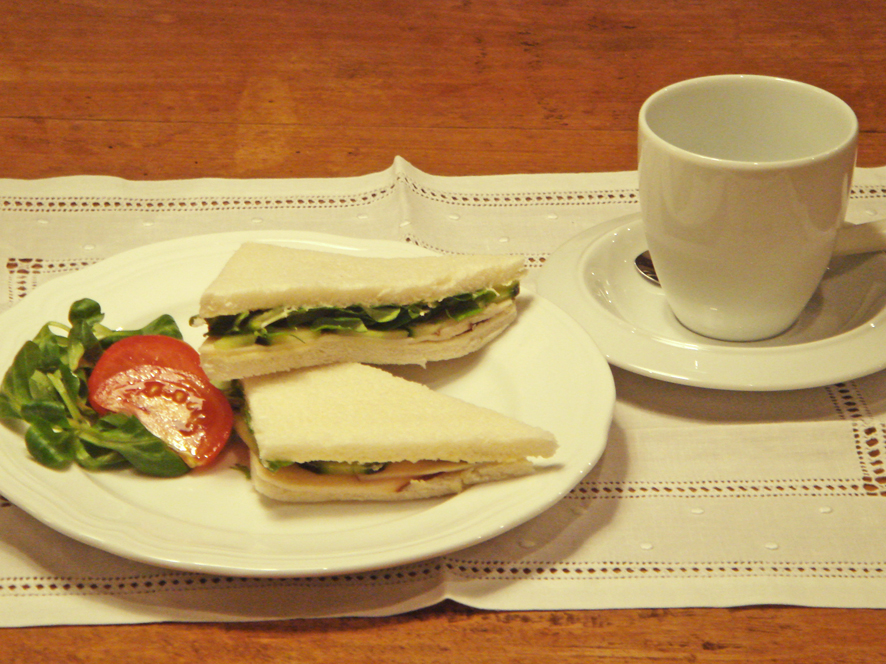Turkey, cucumber and watercress sprouts afternoon tea sandwiches
