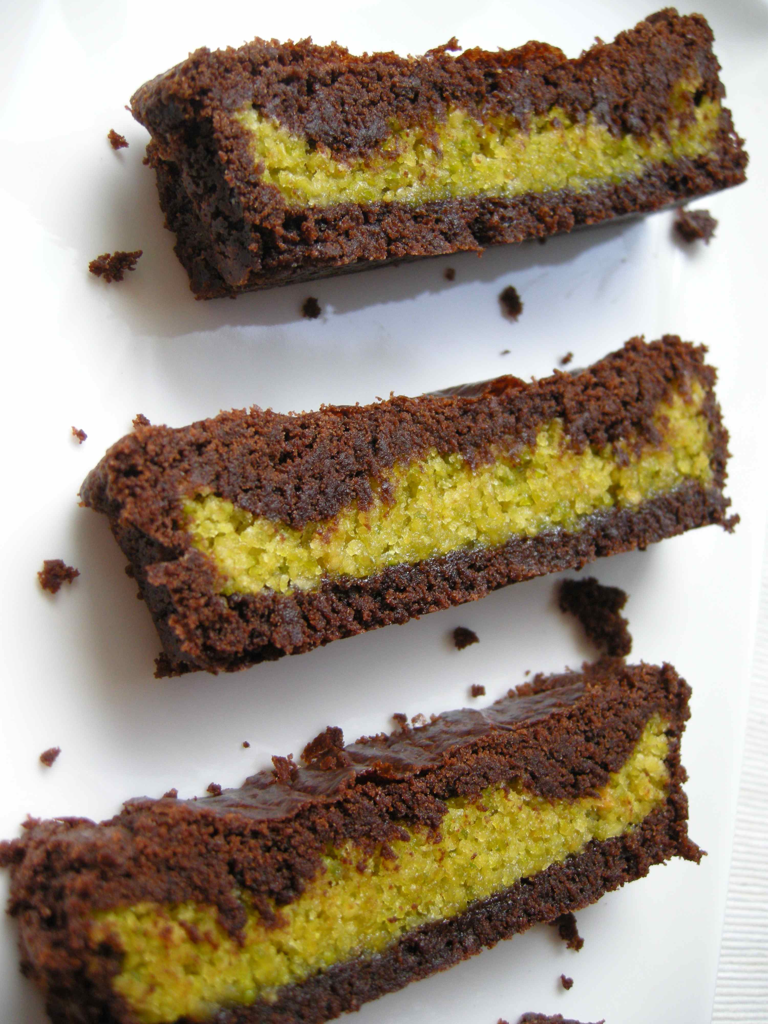 Pistachio Marzipan Brownie Tart