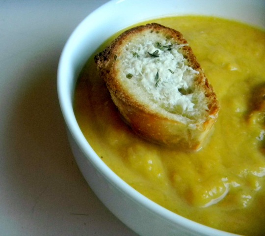 Savory Squash Soup with Parmesan Croutons