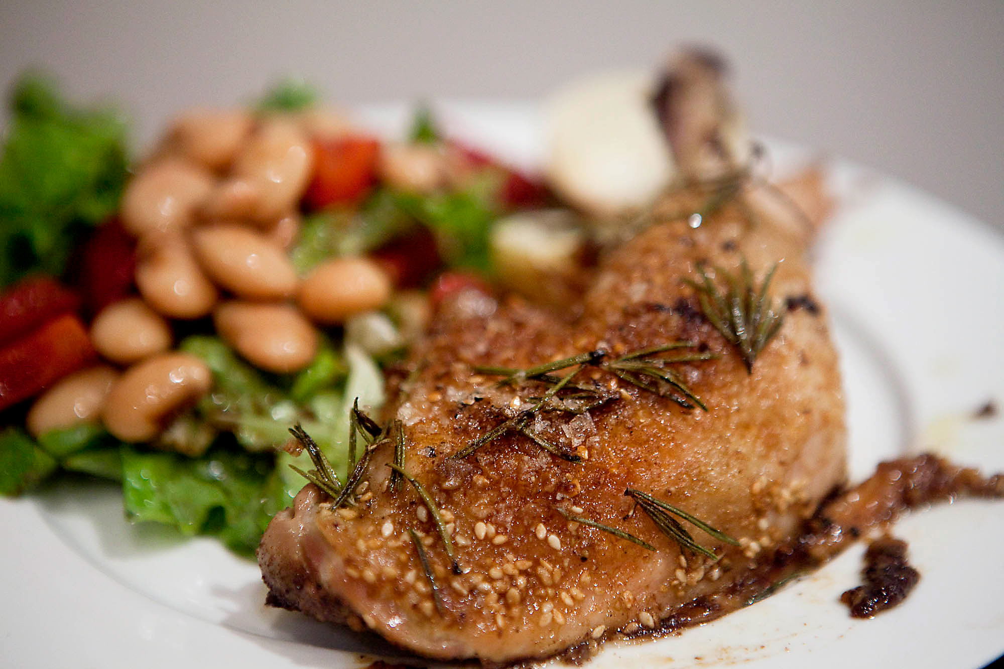Dukkah and Rosemary Roasted Chicken with Strawberry, Butter Bean and Balsamic Salad