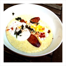 Breakfast Polenta with Linguica (or Pancetta) and Fried Rosemary