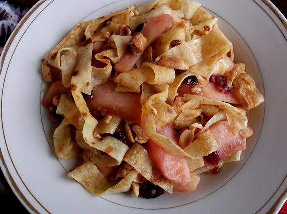 Holiday Breakfast Crepes with Caramelized Apples, Cranberries and Nuts