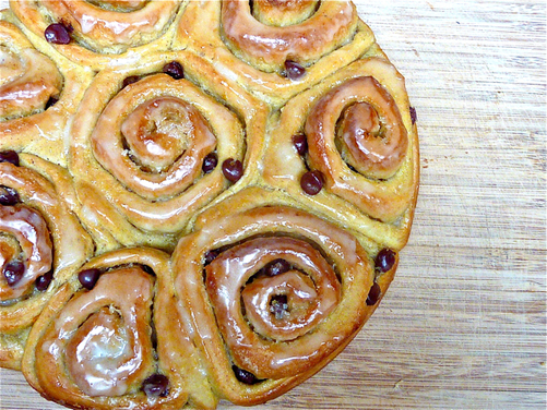 Pumpkin Orange Cinnamon Rolls with Chocolate Chips
