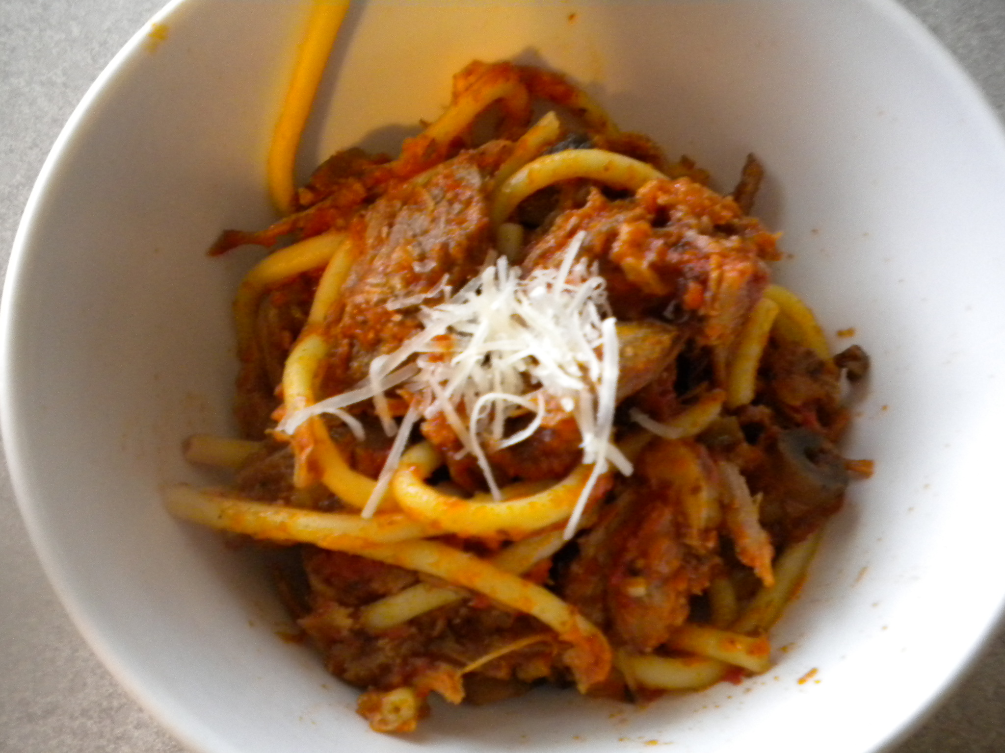 Spicy Pork Ragu over Perciatelli