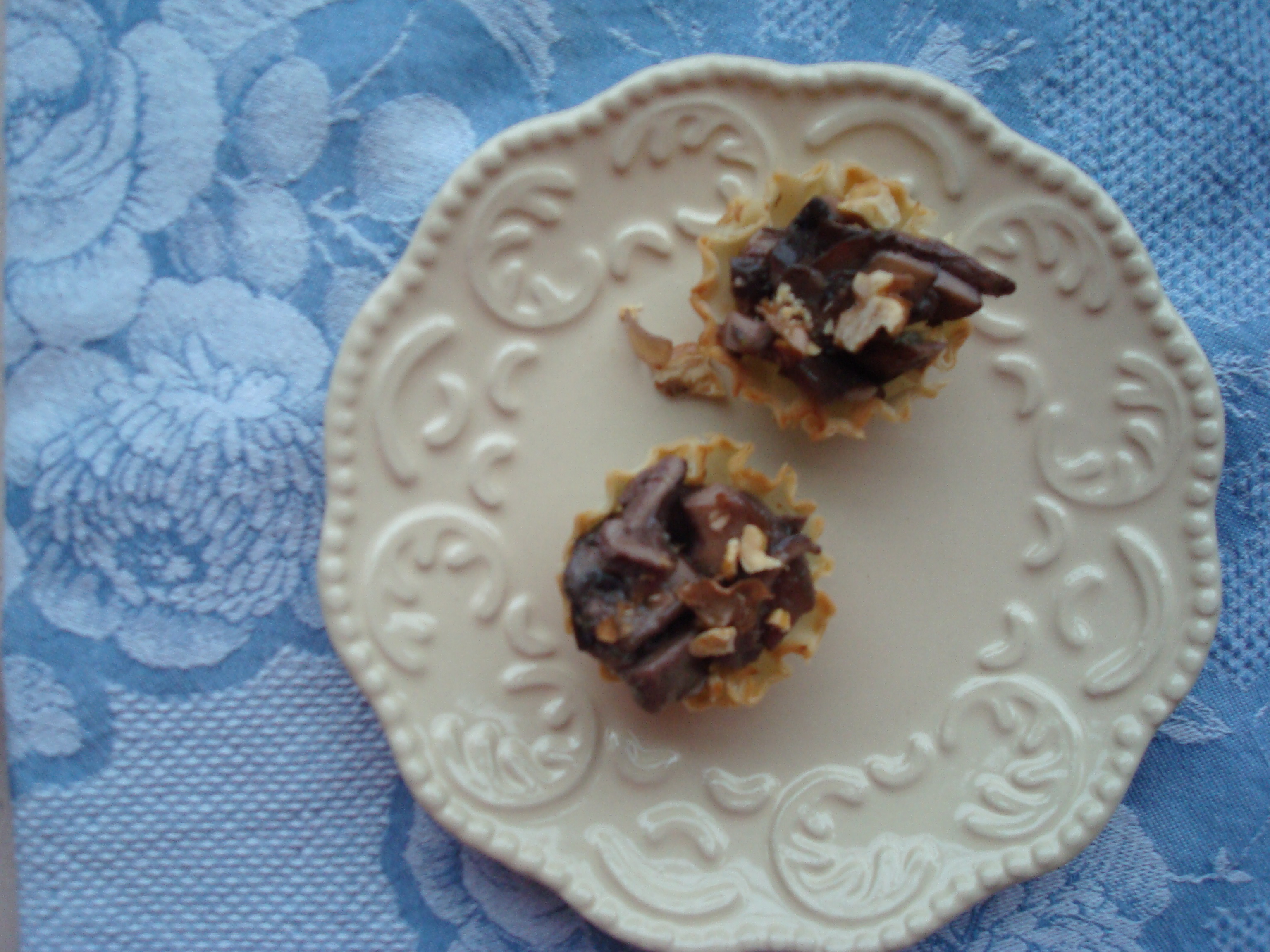 Hot Mushroom, Toasted Walnut, and Camembert Filo Tartlets