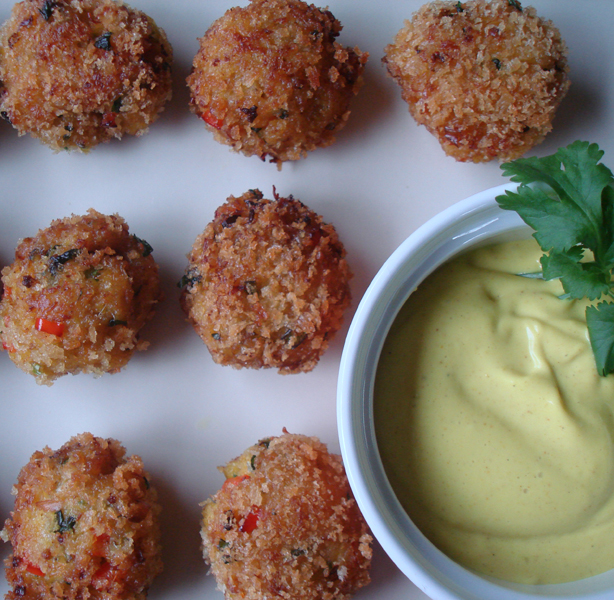 Curried Crab and Scallop Bites with Curry and Lime Mayo