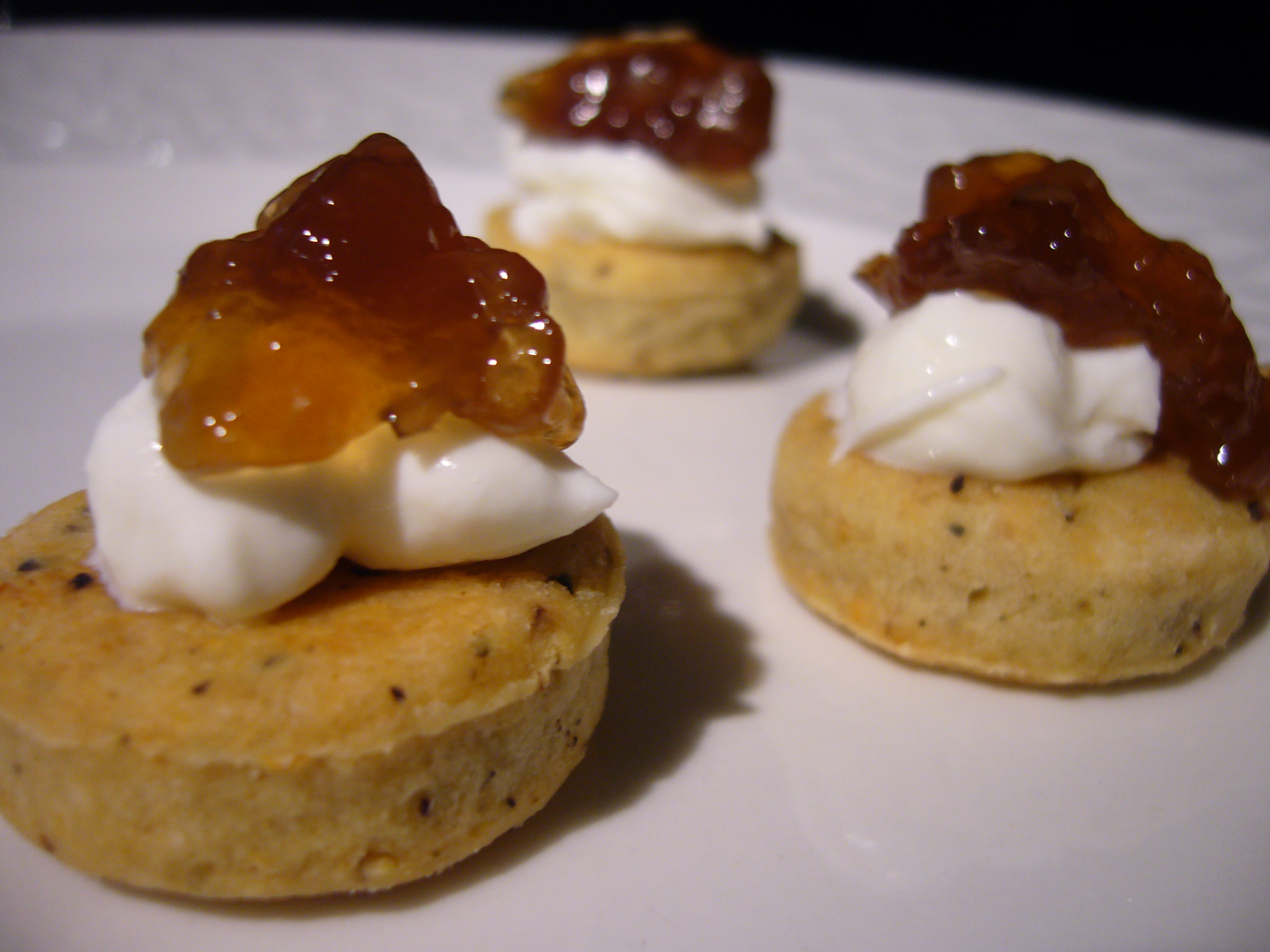 Herbed Biscuit Bites with Ricotta Cream and Onion Jam