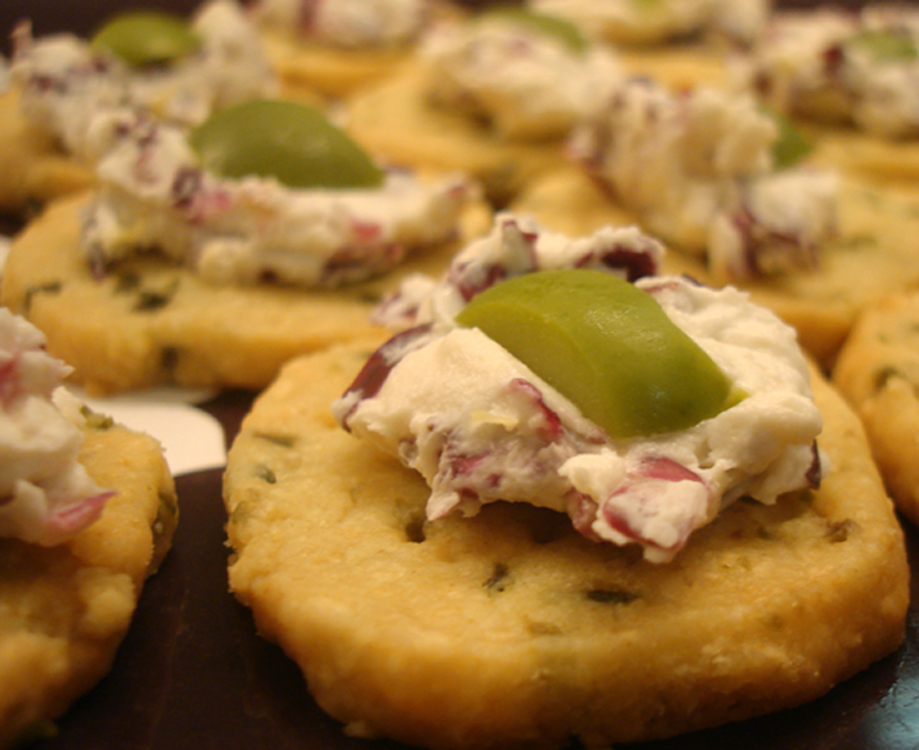 Manchego Olive Crackers with Creamy Parmesan Radicchio Spread