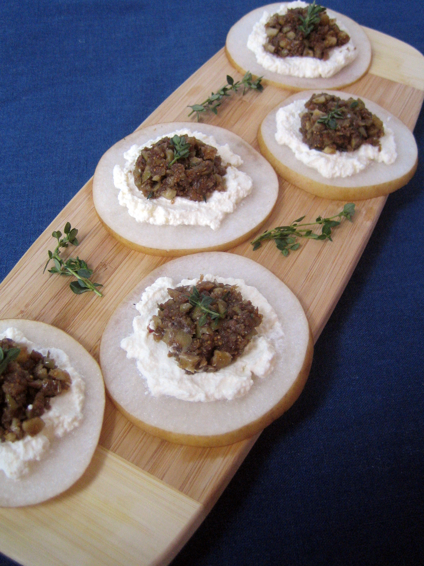 Fig-Walnut Tapenade with Ricotta and Asian Pears