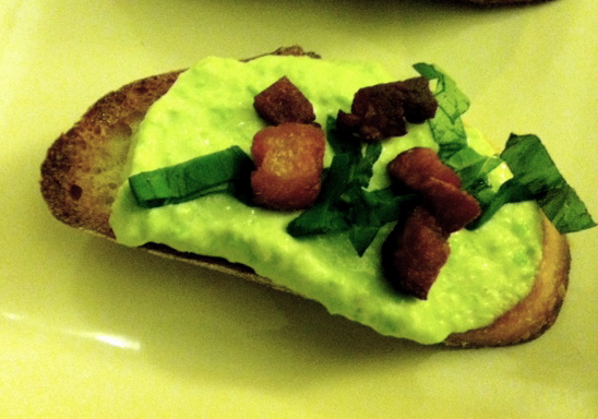Pea and Pancetta Crostini