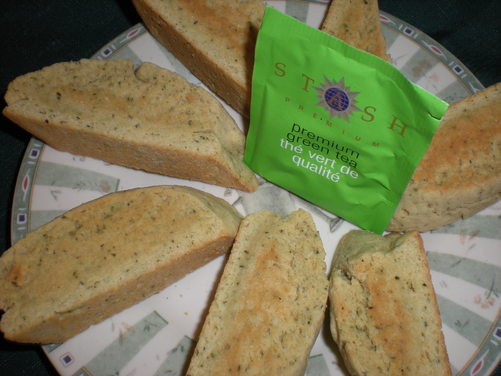 Lemon, cardamom, green tea biscotti