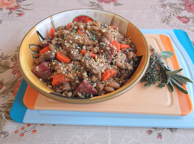 One Pot Chicken Stew with Mushrooms, Beans, Walnut and Sage