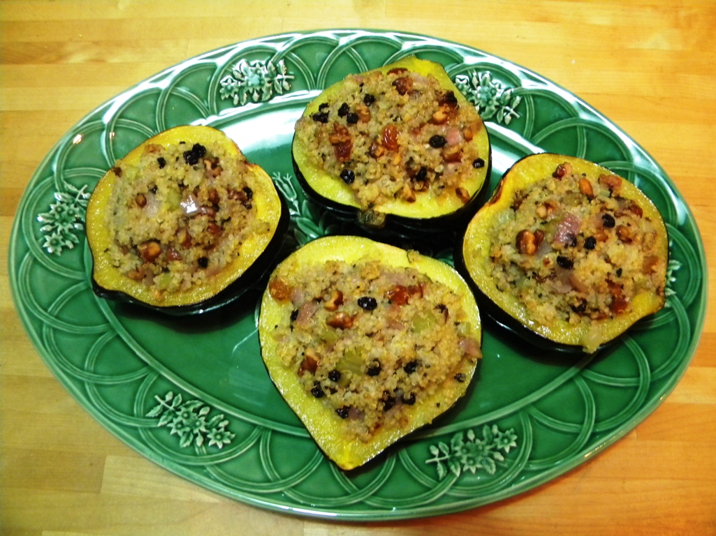 Acorn Squash Stuffed With Quinoa, Golden Raisins, Walnuts & Sage