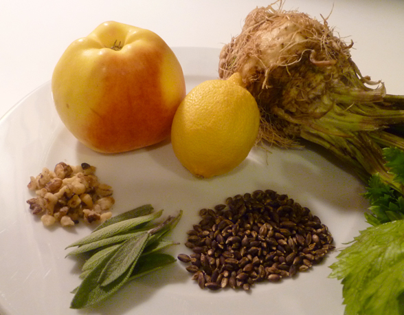 Barley Salad with Apples, Walnuts, and Deep Fried Sage