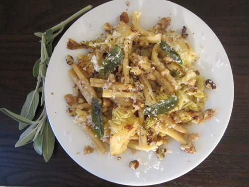 Weeknight Pasta with Caramelized Cabbage, Sage Infused Brown Butter and Walnuts