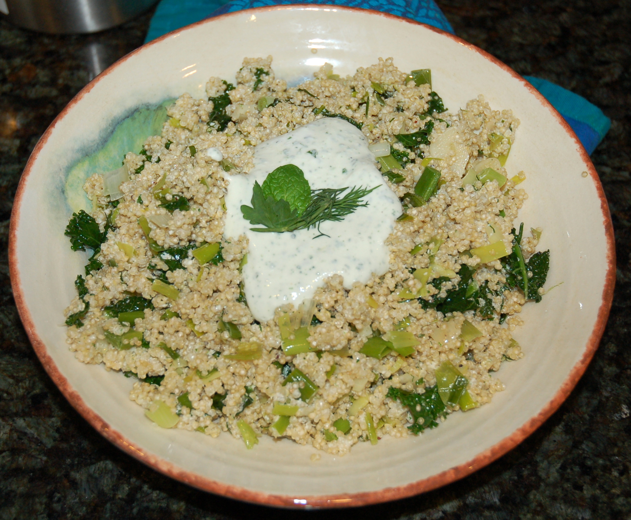Greened Quinoa with Herbed Feta-Yogurt Dressing