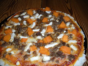 Sausage and Sweet Potato Pizza with Goat Cheese