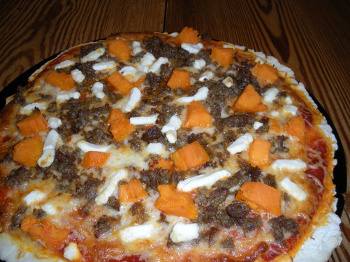 Sausage and Sweet Potato Pizza with Goat Cheese