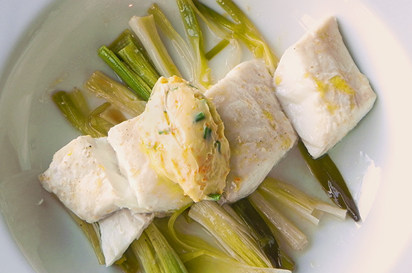 Roasted Halibut & Leeks with Citrus-Chive Butter